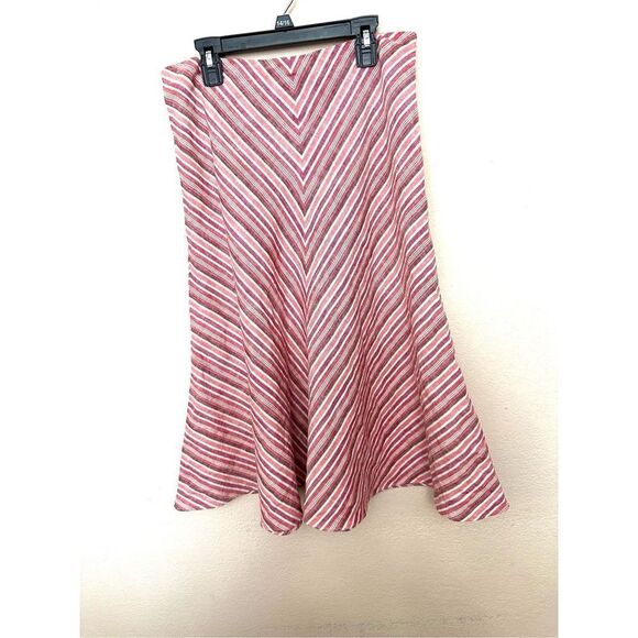 Banana Republic  Pink Chevron Candy-Stripe Midi Skirt 100% linen - Picture 2 of 6